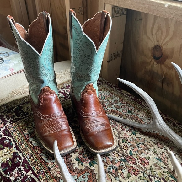 Ariat Mesquite Aquamarine Blue Cowboy Leather Roper Packer Boots Square Toe 7 - Picture 3 of 16